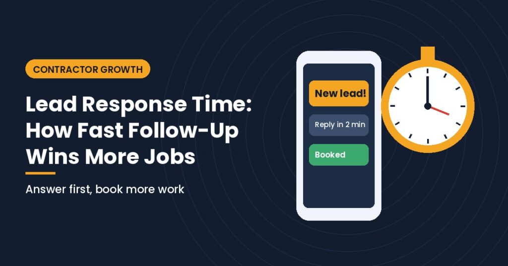 Lead response time for contractors - phone showing a new lead and a stopwatch
